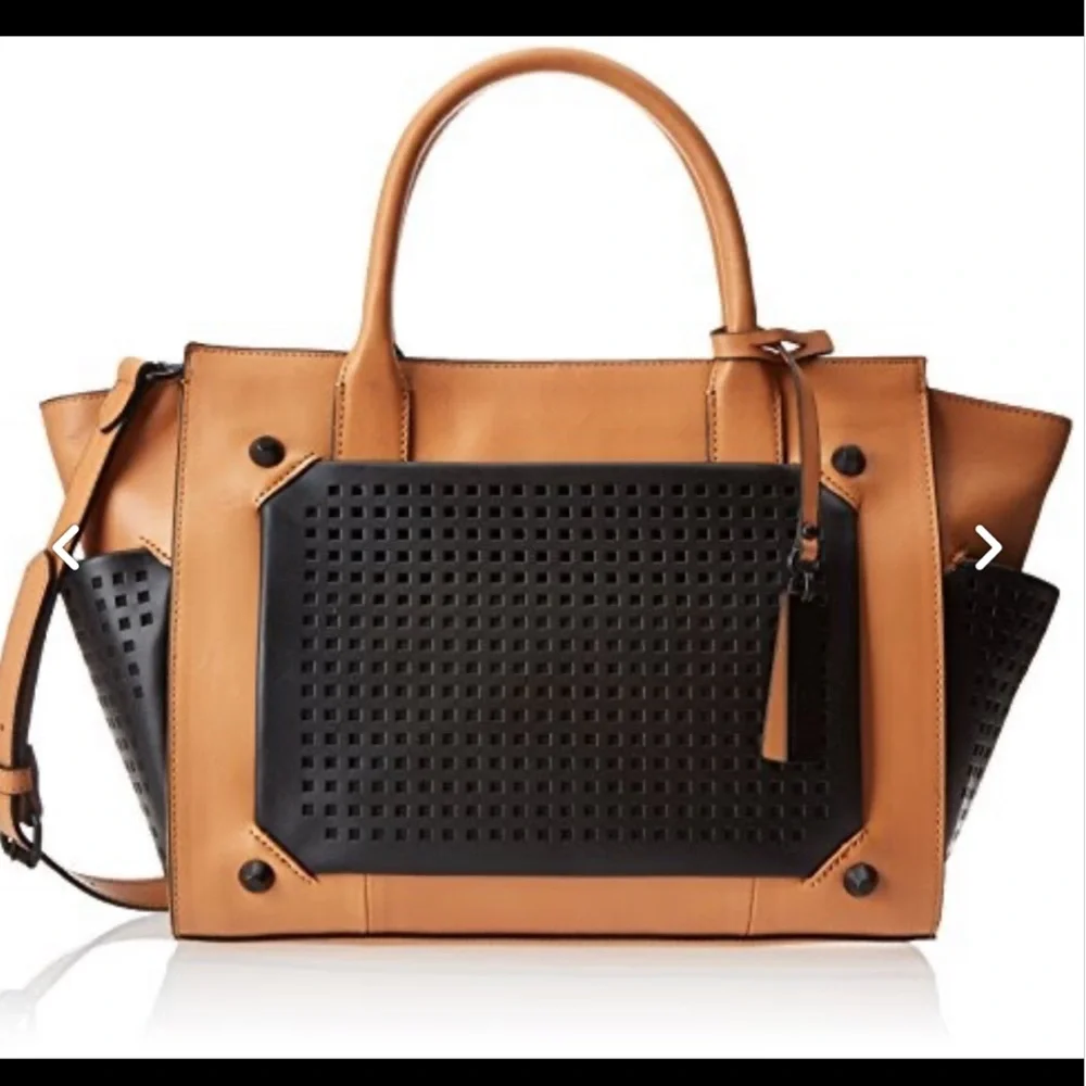 BLOGGERS FAVE! NWT Vince Camuto Peri Leather Satchel w Shoulder Strap- tan/black